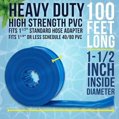 1-1/2" x 100' Heavy Duty Blue Swimming Pool Backwash Hose & Clamp, Discharge