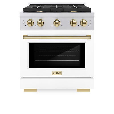 ZLINE 30'' GAS RANGE CONVECTION OVEN STAINLESS STEEL/WHITE DOOR/GOLD SGRZ-WM-30-G