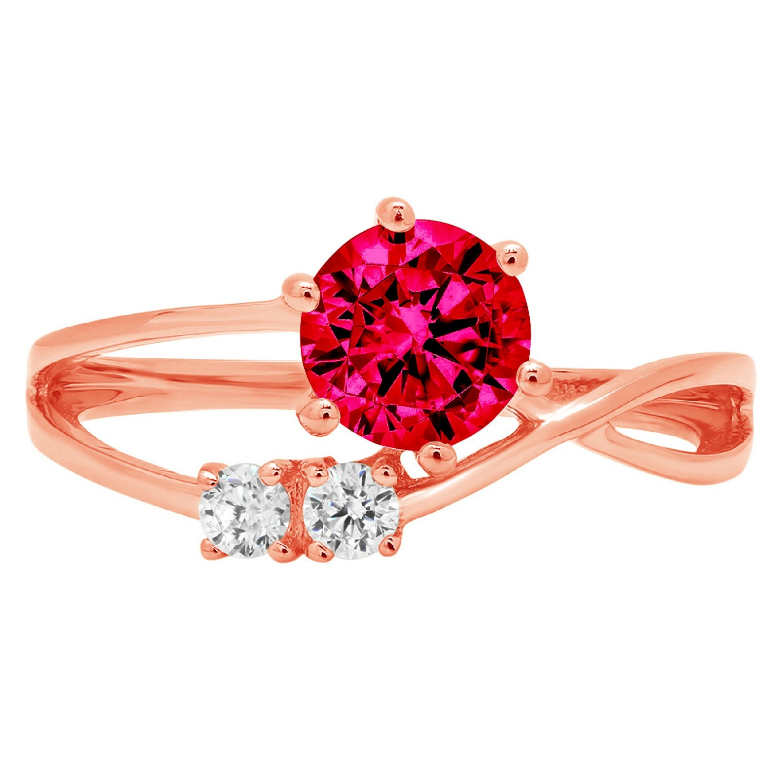 Pre-owned Pucci 0.85 Ct Round Cut 3 Stone Simulated Ruby Gem Promise Wedding Ring 14k Rose Gold In Red