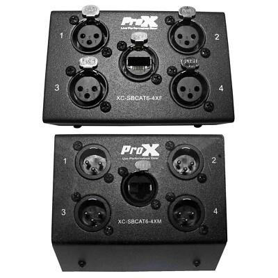 ProX XC-SBCAT6-4XM 4-Channel Cat6 Male XLR Snake Box + Female Snake Box Pack