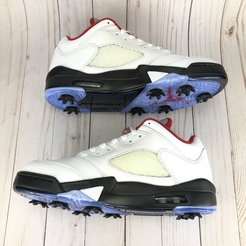 Preowned Jordan Nike Mens Air 5 Low Retro Golf Shoes Fire Red Cu4523