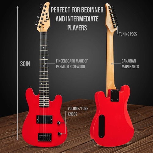 LyxPro Beginner 30” Electric Guitar & Electric Guitar Accessories, Red