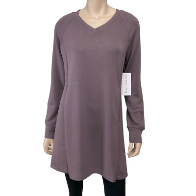 Danskin Womens Plum Truffle Activewear Long Sleeve V Neck Scuba Dress Size M NWT