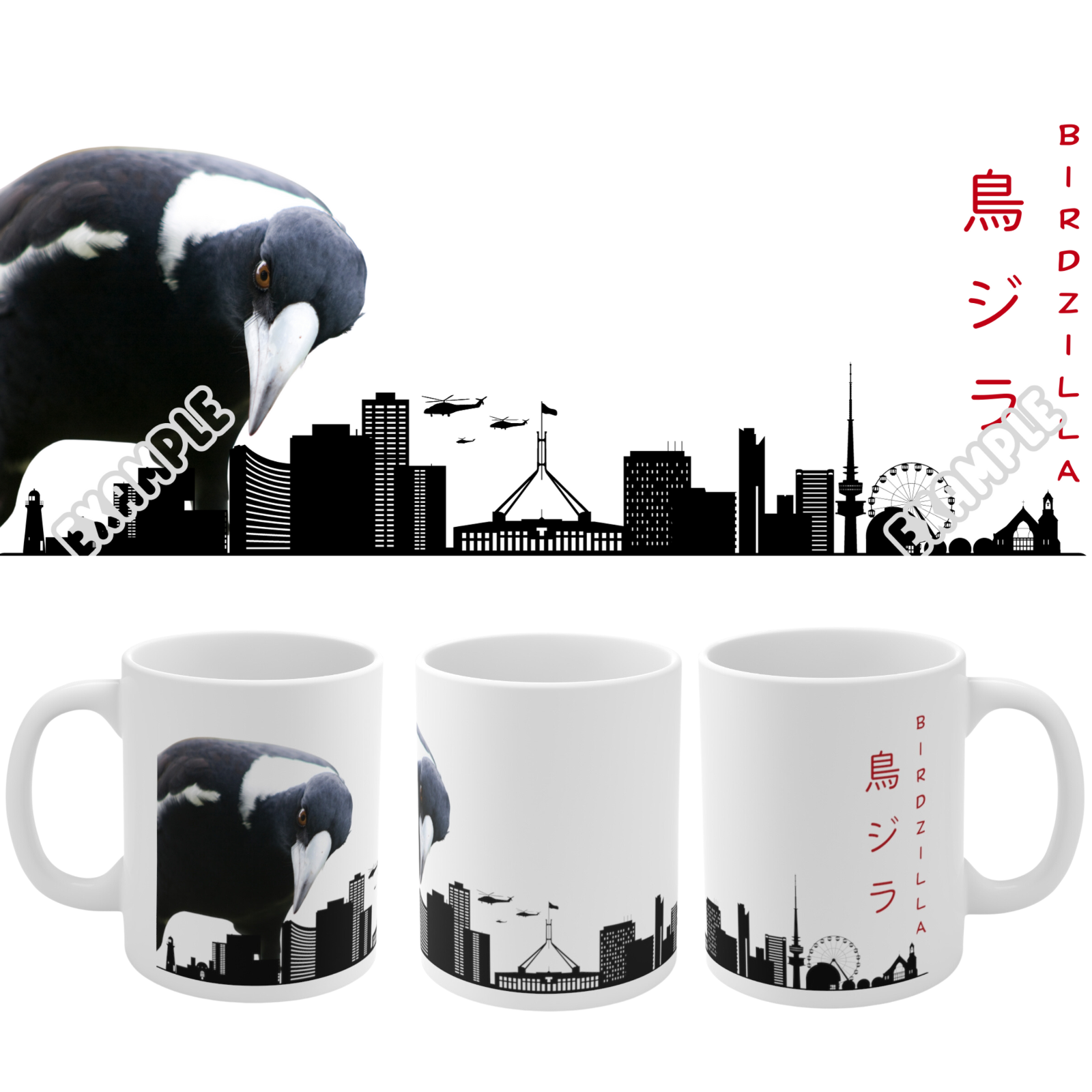 Birdzilla Mug Novelty Godzilla Canberra Parody Funny Gift Ken Behrens Australia