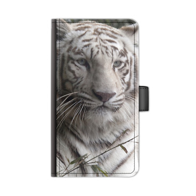 Hairyworm White Snow Tiger Printed Deluxe PU Leather Phone Case;Flip Case