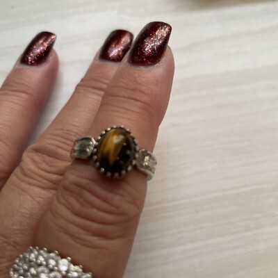  Vintage Tiger Eye Sterling Sz 6 1/4