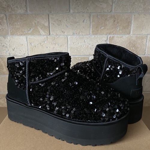 UGG Classic Ultra Mini Platform Black Sequin Sheepskin Ankle UGG Classic Ultra Mini Platform Black Sequin Sheepskin Ankle