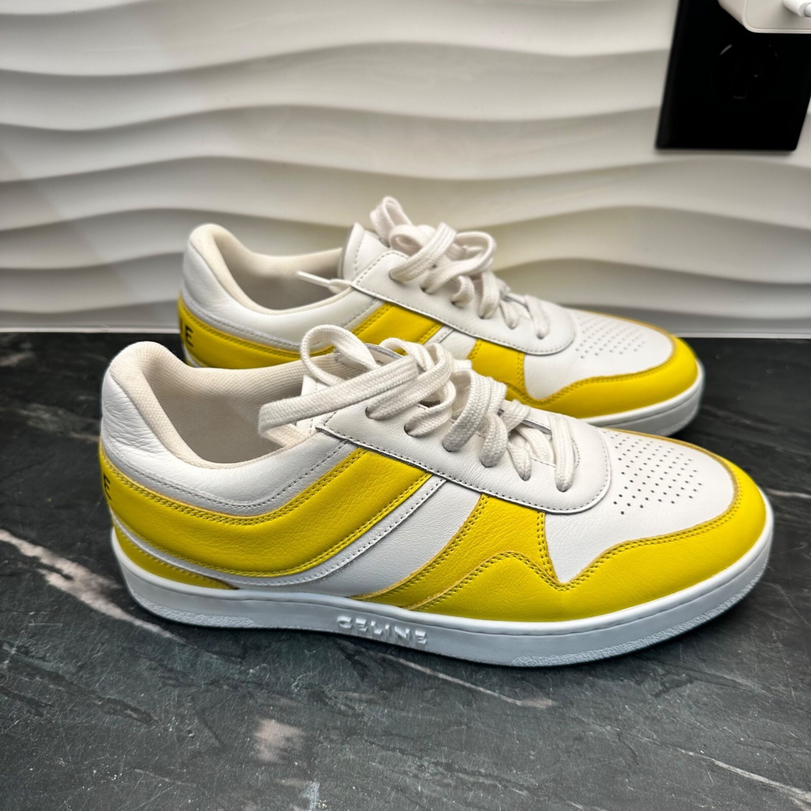 Celine Paris Low Lace-Up Sneaker Optic White/Yellow EUR 38/US 8 NEW