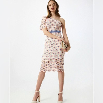 Chi Chi London Winona Crochet Floral Lace Midi Bodycon Dress White Size 12 NWT