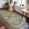 Washable Runner Rugs 2X5 for Hallway, Thin Indoor Chenille Low Pile Rug Non Slip, Vintage Boho Lightweight Carpet for Laundry Room Dining Room Kitchen Entryway Floor, Forest Green