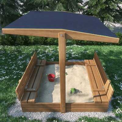 Sandkasten Sandbox mit Deckel SITZBÄNKEN Sandkiste 120x120CM MIT DACH