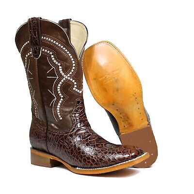 Men's Genuine Leather Faux Sea Turtle Print Cowboy Boots Rodeo Botas Vaqueras
