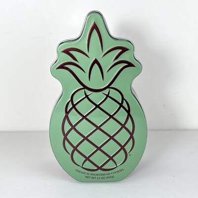Honolulu Cookie Company Decorative Metal Pineapple Shaped Tin Empty Collectible