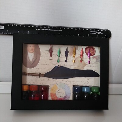 NEW Rubinato Writing Set 1 Quill 6 Spare Metal Nibs 6 Ink Bottles 2020-7085 Set