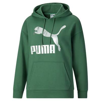 Puma Classics Logo Pullover Hoodie Женская зеленая повседневная верхняя одежда 53186190