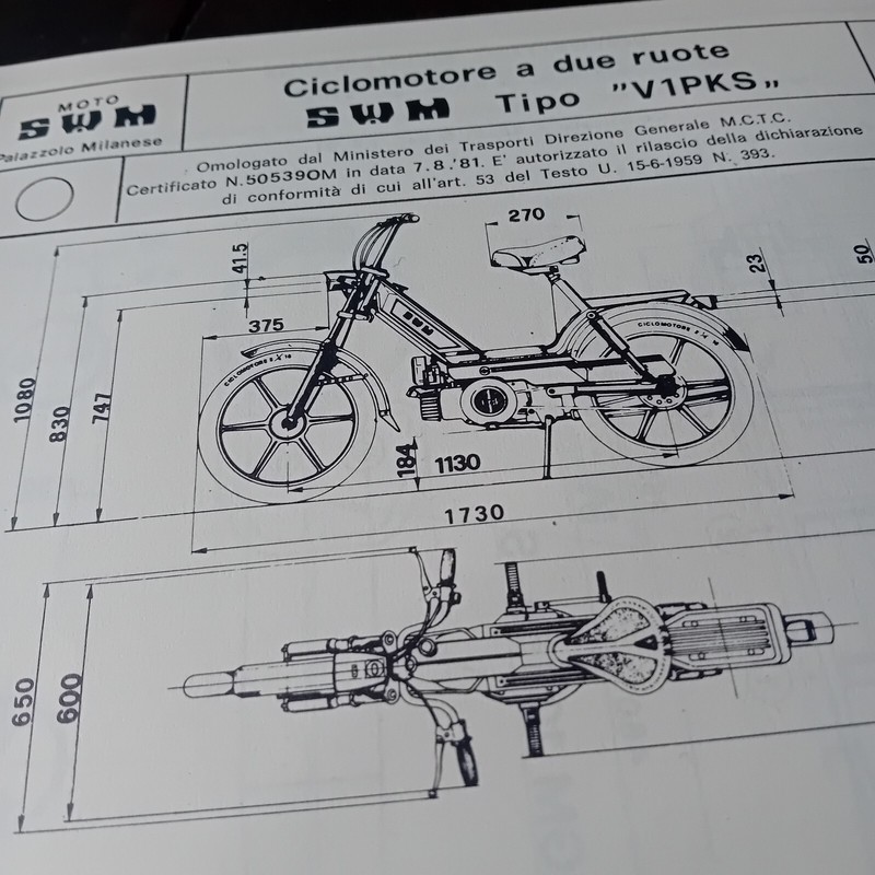 Swm VÃ©Lomoteur V1pks 50 Cc 1981 Carte Original Approbation Asi Fmi Mctc