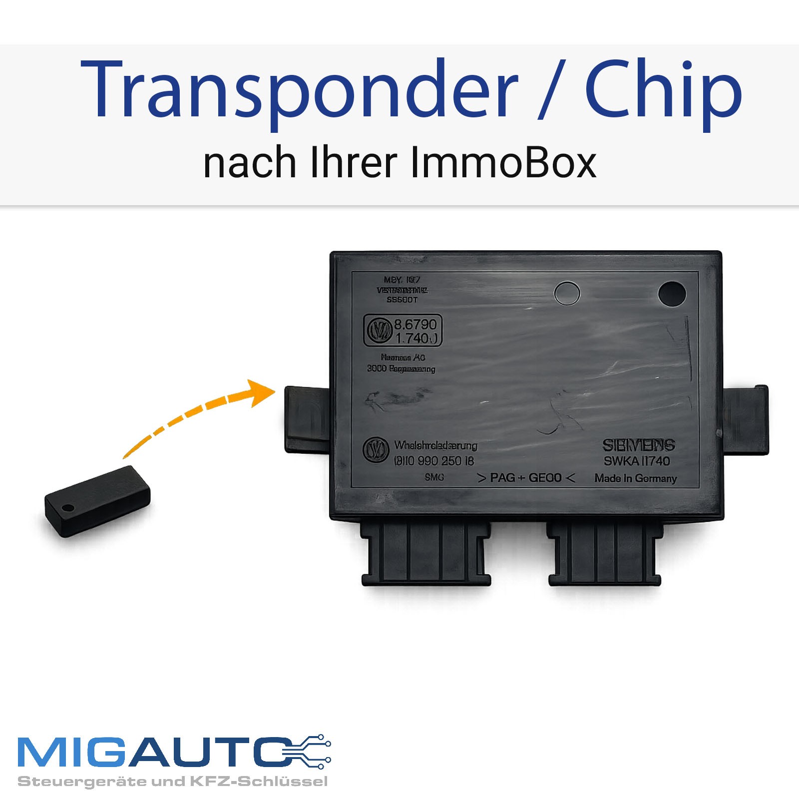 Ersatz Schlüssel verloren für VW T4 6X0953257 Transponder Chip Wegfahrsperre Pol