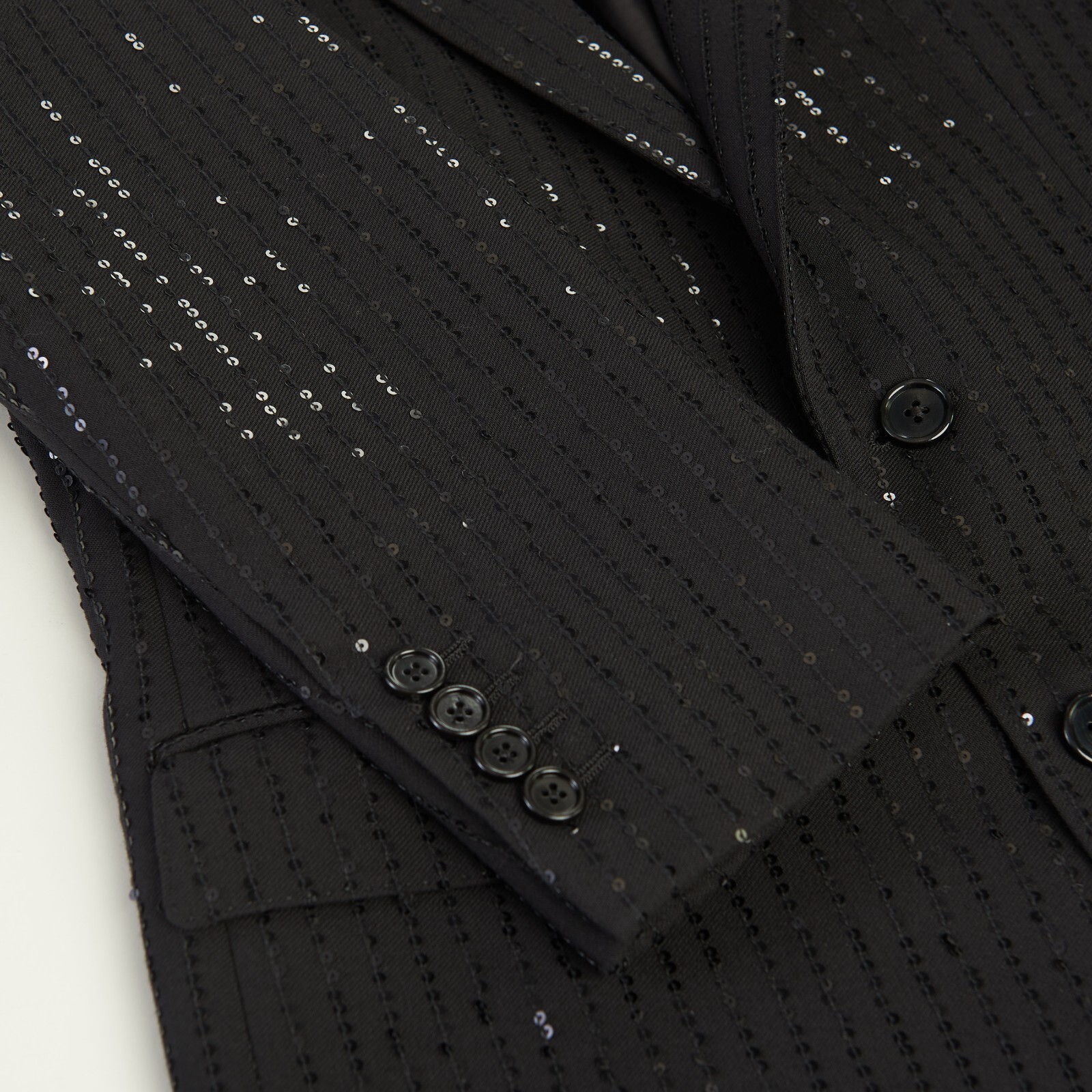 Pre-owned Celine 4350$ Black Blazer Jacket - Striped Sequin Embroidery, Wool Gabardine