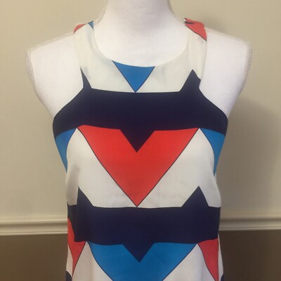 Alice & Trixie Women's Dress XS Drop Waist Blue White Orange Geometric Lined