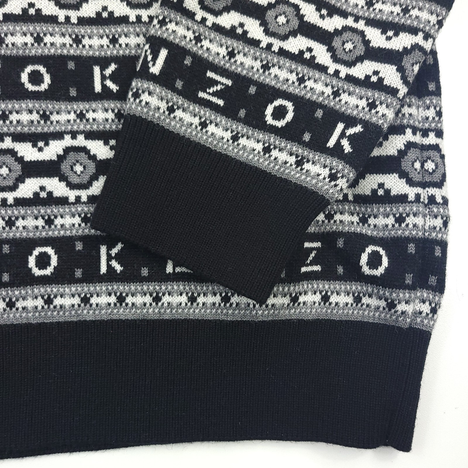 Pre-owned Kenzo $640  Logo Jacquard Black Crewneck Wool Jumper Sweater Mens Size Xl