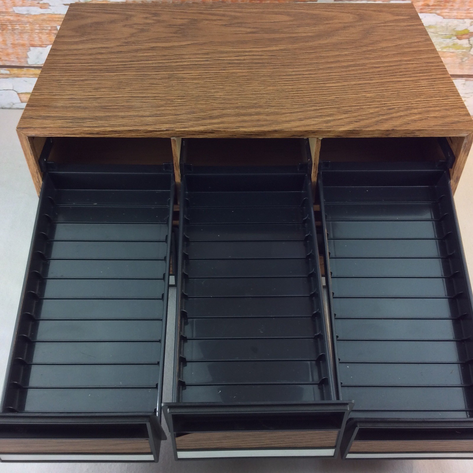Vintage Audio Cassette Tape 3 Drawer Wood Grain Cabinets Qty 2 Cases 36 Each