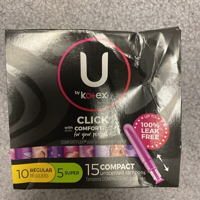 8 Pack U By Kotex Click Compact Unscented Tampons-Super & Regular - 15 Ct Each
