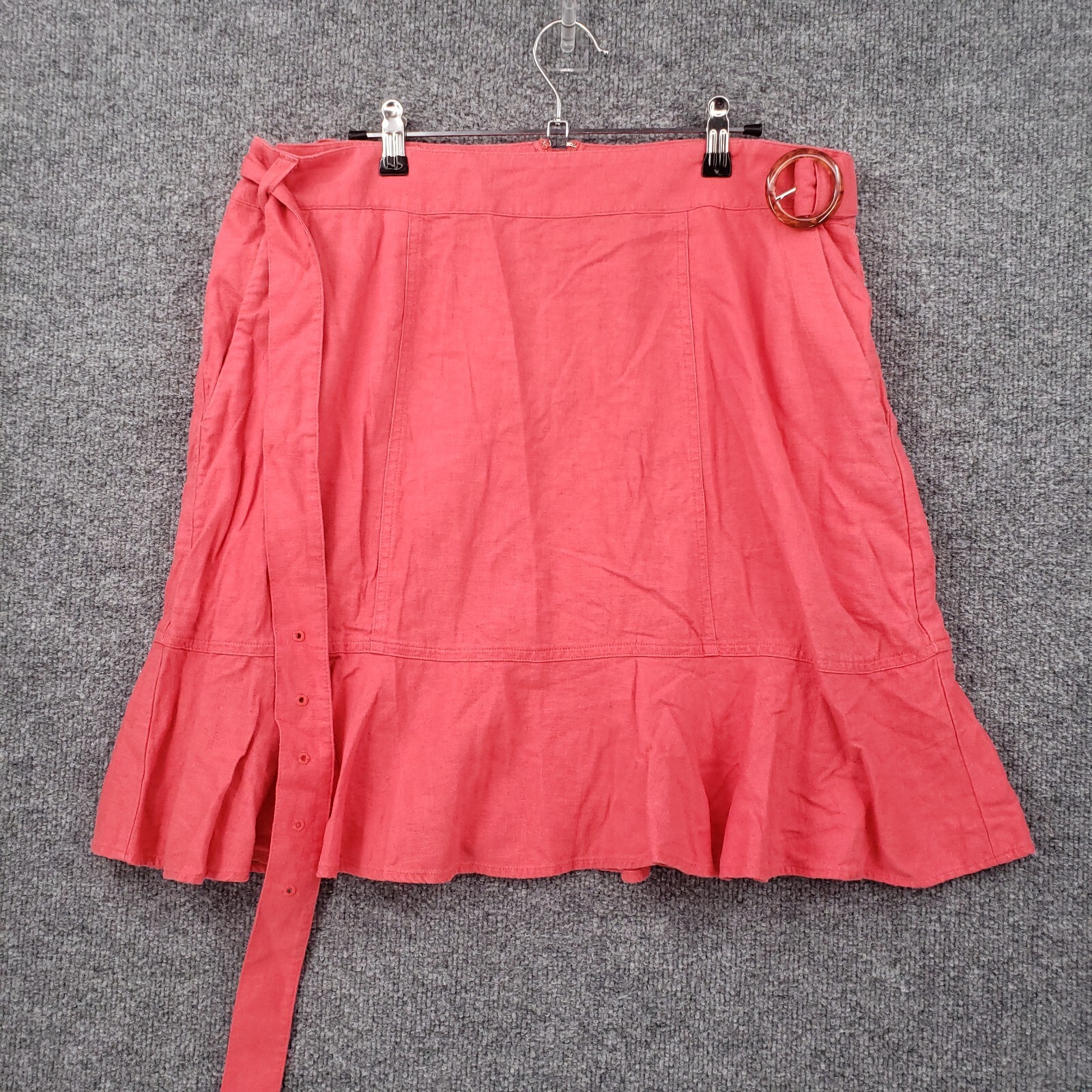 NEW LOFT Skirt Womens 14 Pink Linen Blend Belted Buckle Zip Back A Line