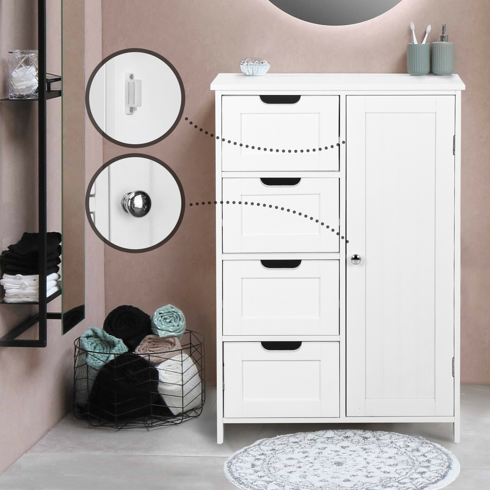 Badezimmerschrank Badschrank 4 Schubladen Beistellschrank Flur Küche