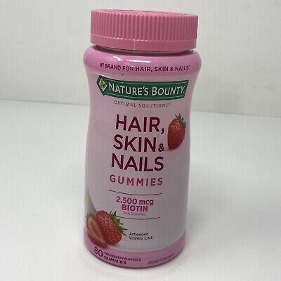 Nature s Bounty Optimal Solutions Hair, Skin & Nails 80 Gummies, Strawberry
