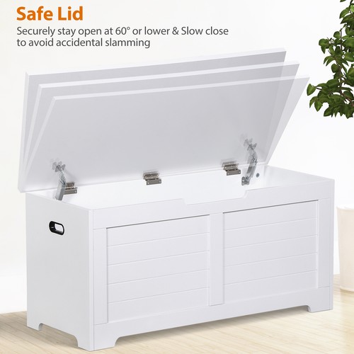 39" Wooden Storage Chest Bench Toy Box with Flip-top Lid & 2 Safety Hinge White