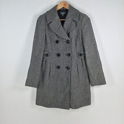G2000 womens trench coat jacket size 36 aus 8 grey long sleeve wool blend 045432