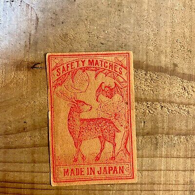 Old matchbox label Deer bat spider web Japan export china antique prewar art A17