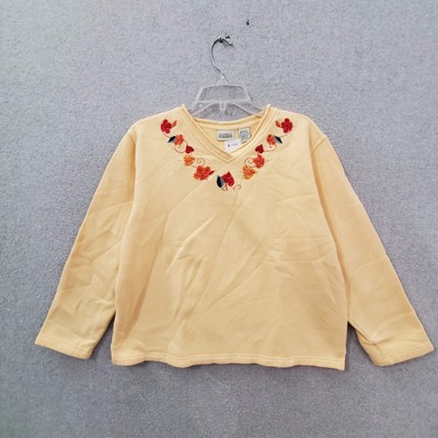 Classic Elements Women Sweater Medium Yellow Cropped Embroidered Autumn Leaves