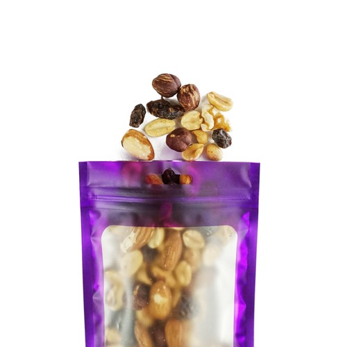 100/200/500 Smell Proof Resealable Mylar Foil Bags with Window Flat Matte Purple