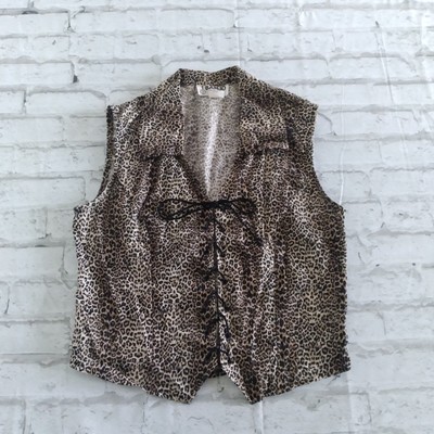 Banjo Womens Blouse Small Animal Print Sleeveless Lace Up Top Cropped V Neck