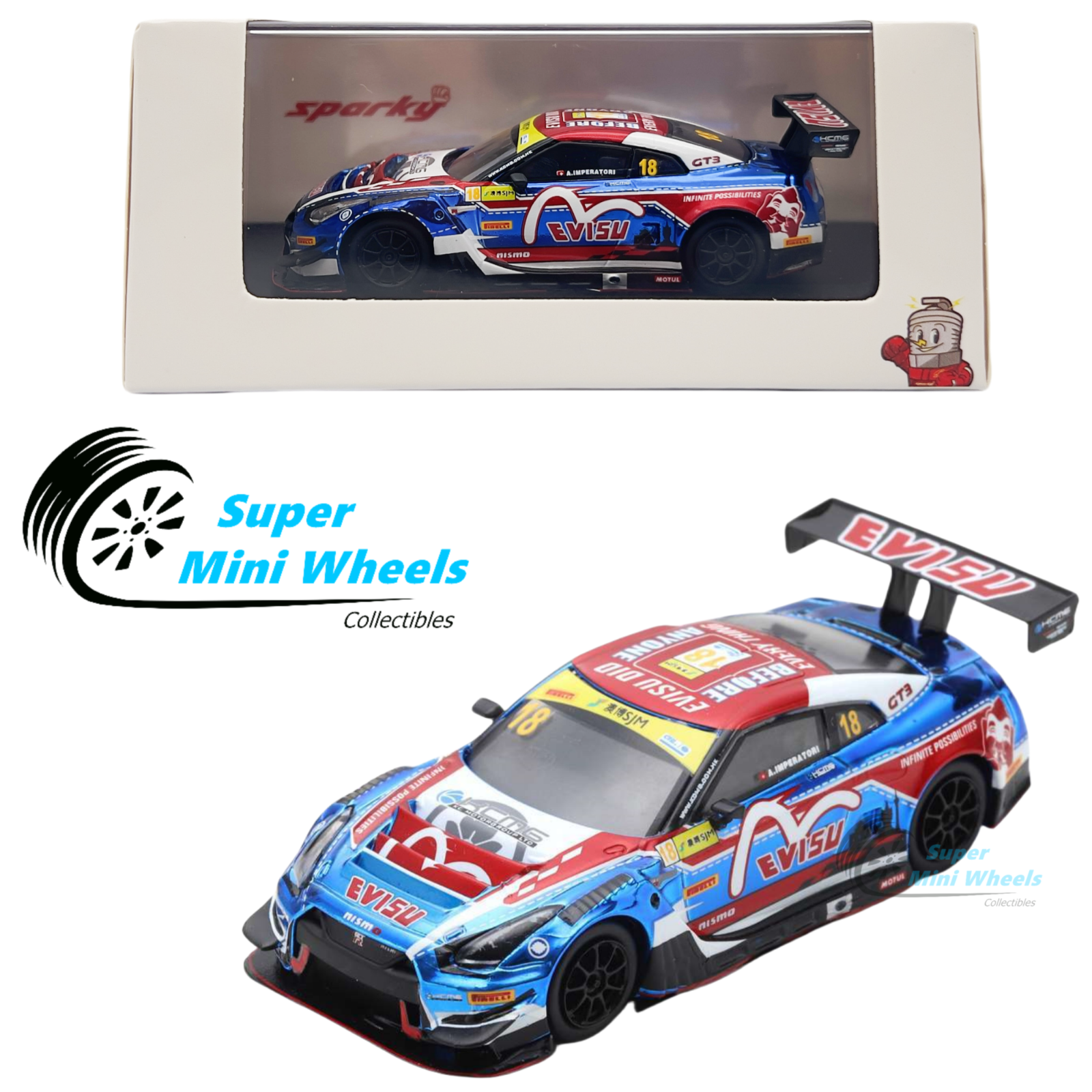 Nissan GT-R Nismo GT3 KCMG ミニカー #18 Sparky 1:64 NISSAN GT-R NISMO GT-R GT3 NO.18 KCMG 10TH FIA