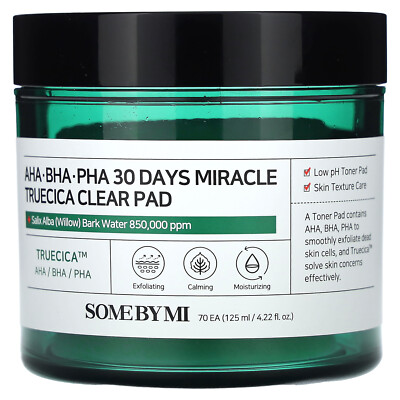 AHA/BHA/PHA, 30 Days Miracle Truecica Clear Pad, 70 Pads, 4.22 fl oz (125 ml)