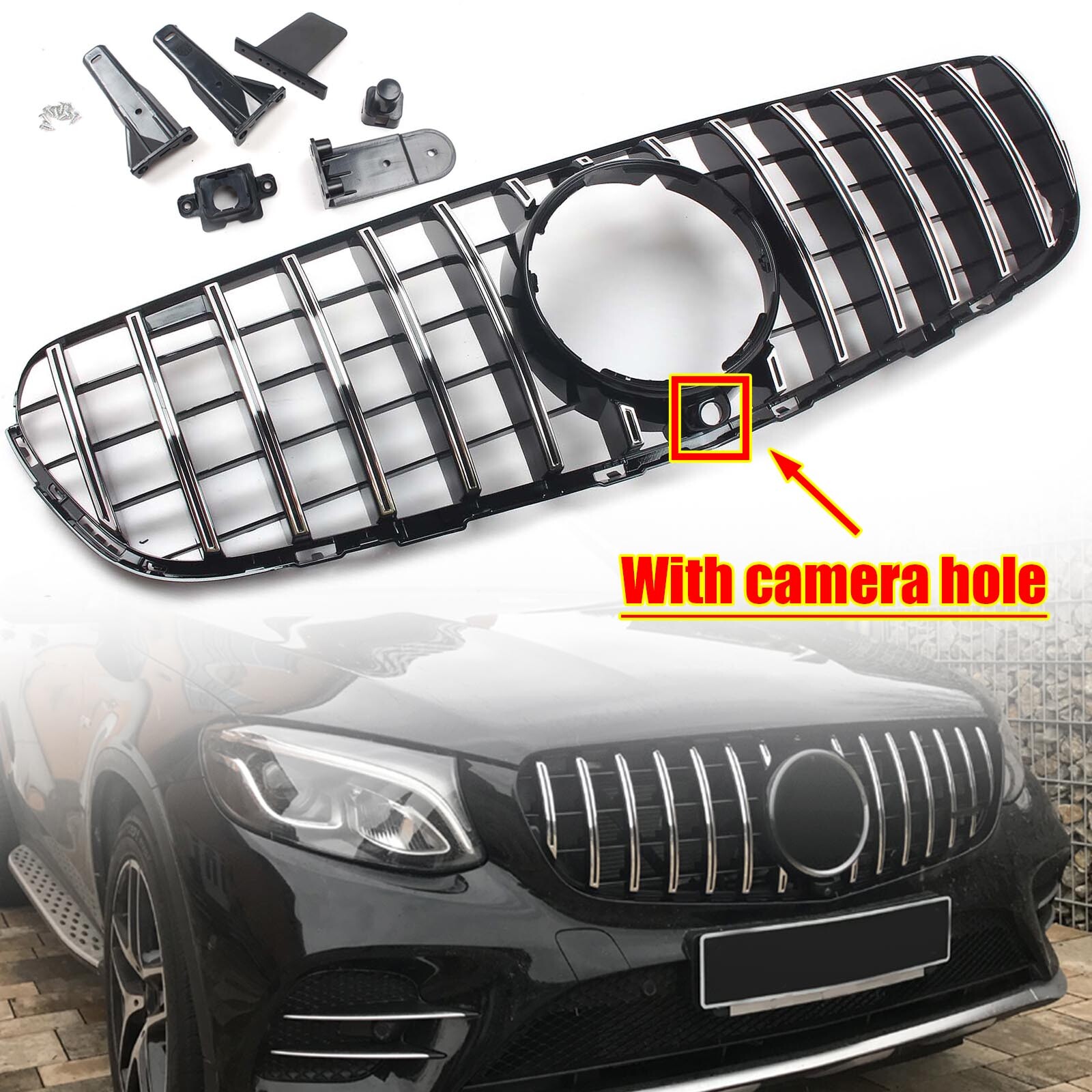 Front Chrome GT Grille Mask For Mercedes Benz X253 C253 GLC250