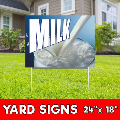 MILK Yard Sign Corrugate Plastic with H-Stakes Lawn Sign for Coffee Bar Farm