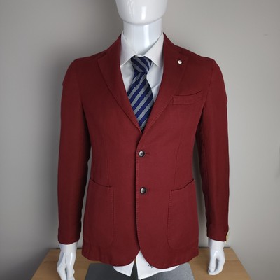 NWT LBM 1911 36R Wine Red Cotton Linen Patch Pockets 2 Button Sport Jacket