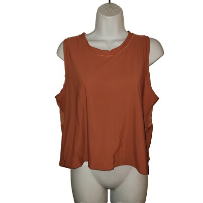 ATHLETA terra Cotta Orange Poly Mesh Back Cropped Workout Yoga Top. L XL NWOT