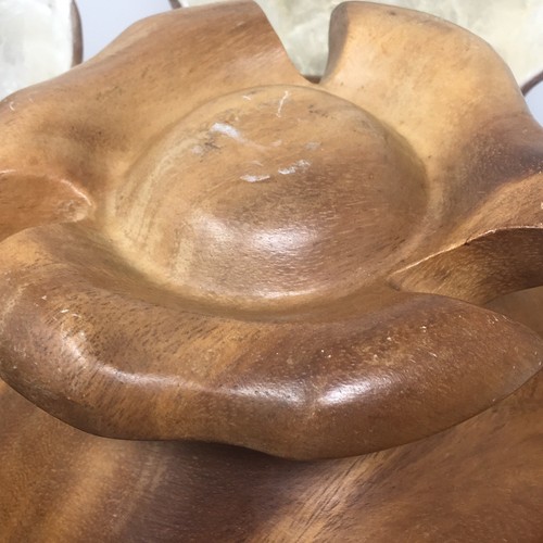 Lotus Flower Monkey Pod Wooden Bowl Mother of Pearl Lazy Susan