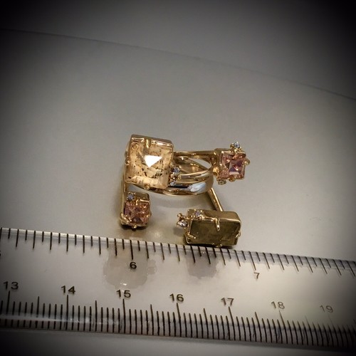 Pre-owned Alexis Bittar Auth  Geo Crystal Labradorite Jasper Doublet Ring Sz 6 W/pouch In Gold