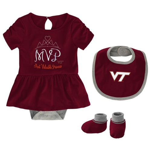 Комплект Outerstuff NCAA Infant Girls Virginia Tech Hokies MVP Creeper, нагрудник и пинетки