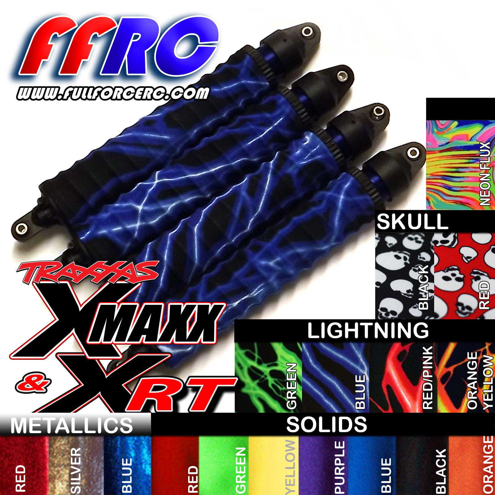 HOT! FULLFORCE RC TRAXXAS X-MAXX XMAXX & XRT SHOCK BOOTS - COVERS / SOX (4 PCS)