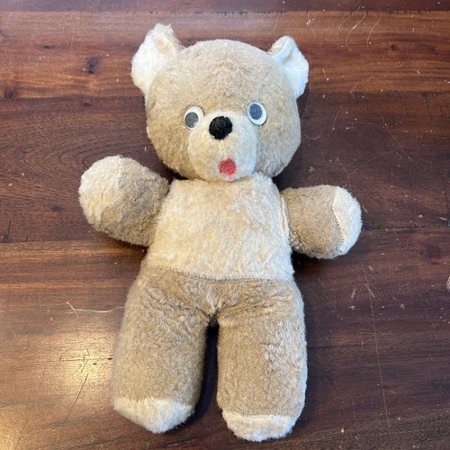 Vintage 1949 Beige Teddy Bear 14” Plush Mohair Antique! Plastic