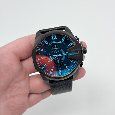 BRAND NEW Diesel DZ4323 Mega Chief Men's Black Leather Chronograph Watch