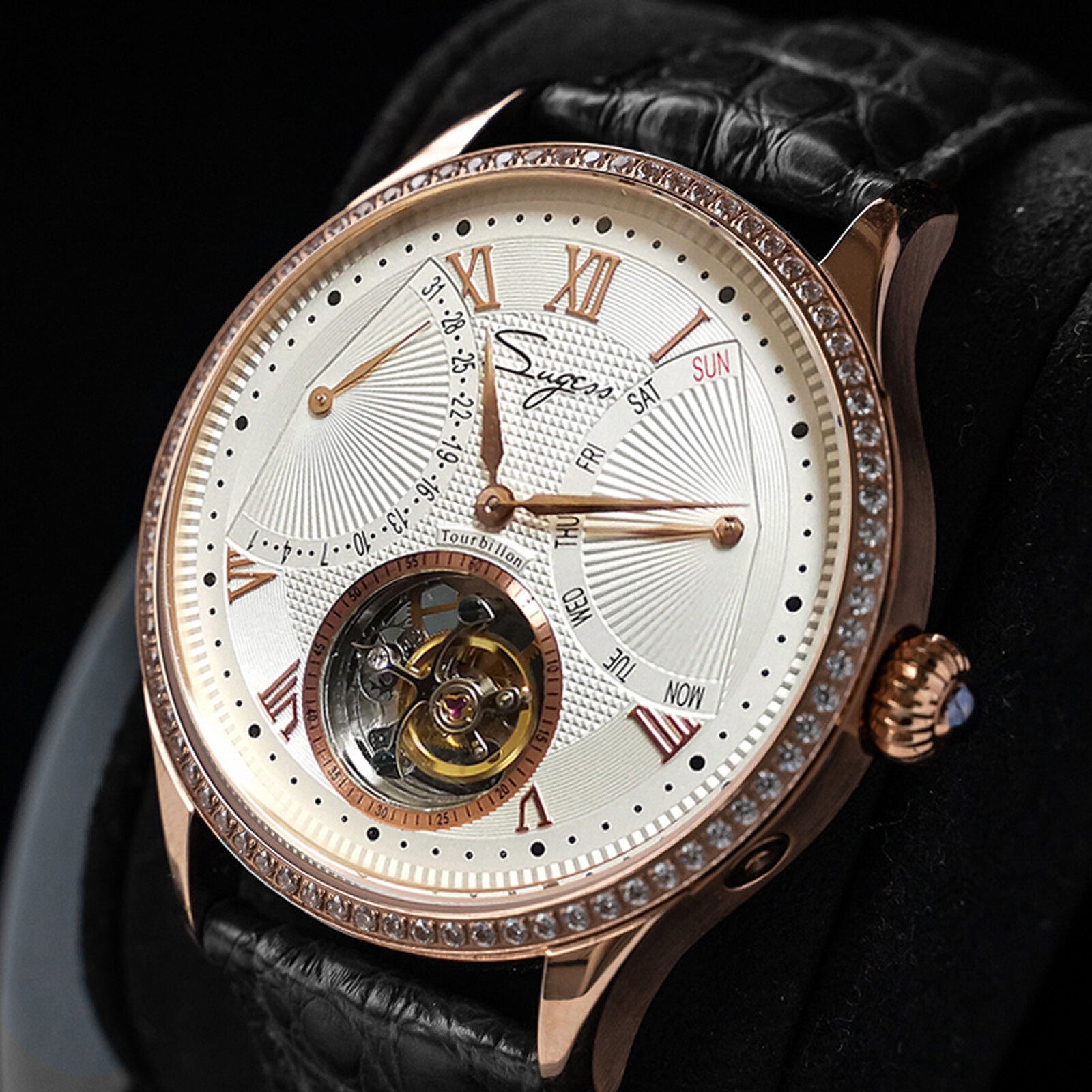 Pre-owned Sugess Tourbillon Master Day Date Seagull St8004 Mechanical Watch Su8004gw5