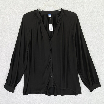 Old Navy Blouse Womens Large Black Long Sleeves Button Up Office Flowy Goth New