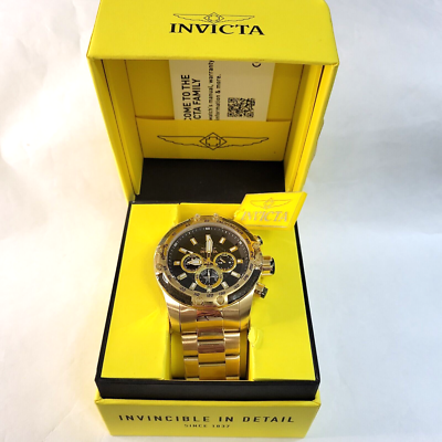 Invicta Mens 50mm SPEEDWAY Chronograph Sapphire BLACK DIAL Gold Tone Watch 28658